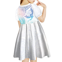 Hawaiian Manta Ray Tribal Kid Short Sleeve Dress Polynesian Art Motifs Sweet Pastel LT03 - Polynesian Pride
