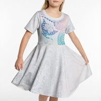 Hawaiian Manta Ray Tribal Kid Short Sleeve Dress Polynesian Art Motifs Sweet Pastel LT03 - Polynesian Pride