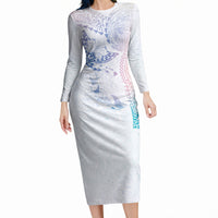 Hawaiian Manta Ray Tribal Long Sleeve Bodycon Dress Polynesian Art Motifs Sweet Pastel LT03 Long Dress Multicolor - Polynesian Pride