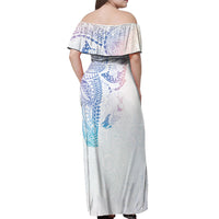 Hawaiian Manta Ray Tribal Off Shoulder Maxi Dress Polynesian Art Motifs Sweet Pastel