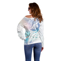 Hawaiian Manta Ray Tribal Off Shoulder Sweater Polynesian Art Motifs Sweet Pastel