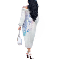 Hawaiian Manta Ray Tribal Off The Shoulder Long Sleeve Dress Polynesian Art Motifs Sweet Pastel LT03 - Polynesian Pride