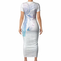 Hawaiian Manta Ray Tribal Short Sleeve Bodycon Dress Polynesian Art Motifs Sweet Pastel LT03 - Polynesian Pride
