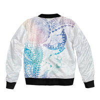 Hawaiian Manta Ray Tribal Sleeve Zip Bomber Jacket Polynesian Art Motifs Sweet Pastel