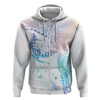 Hawaiian Manta Ray Tribal Zip Hoodie Polynesian Art Motifs Sweet Pastel