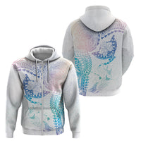 Hawaiian Manta Ray Tribal Zip Hoodie Polynesian Art Motifs Sweet Pastel