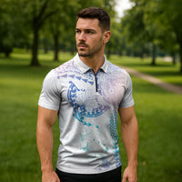 Hawaiian Manta Ray Tribal Zipper Polo Shirt Polynesian Art Motifs Sweet Pastel LT03 - Polynesian Pride