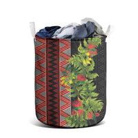 Maori Tukutuku Laundry Basket with Ferns Pohutukawa and Kowhai Tribal Moko Patterns