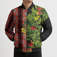 Maori Tukutuku Bomber Puffer Jacket with Ferns Pohutukawa and Kowhai Tribal Moko Patterns
