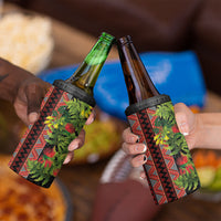 Maori Tukutuku 4 in 1 Can Cooler Tumbler with Ferns Pohutukawa and Kowhai Tribal Moko Patterns