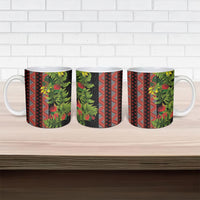 Maori Tukutuku Ceramic Mug with Ferns Pohutukawa and Kowhai Tribal Moko Patterns