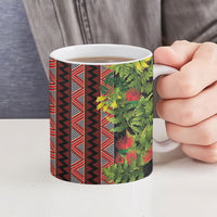 Maori Tukutuku Ceramic Mug with Ferns Pohutukawa and Kowhai Tribal Moko Patterns