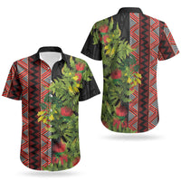 Maori Tukutuku Couples Matching Puletasi and Hawaiian Shirt with Ferns Pohutukawa and Kowhai Tribal Moko Patterns