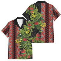 Maori Tukutuku Family Matching Off Shoulder Maxi Dress and Hawaiian Shirt with Ferns Pohutukawa and Kowhai Tribal Moko Patterns