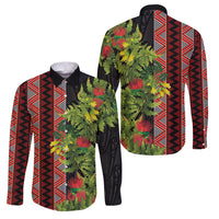Maori Tukutuku Family Matching Off Shoulder Maxi Dress and Hawaiian Shirt with Ferns Pohutukawa and Kowhai Tribal Moko Patterns