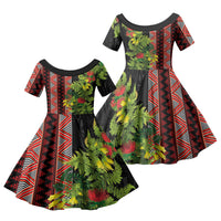Maori Tukutuku Family Matching Summer Maxi Dress and Hawaiian Shirt with Ferns Pohutukawa and Kowhai Tribal Moko Patterns