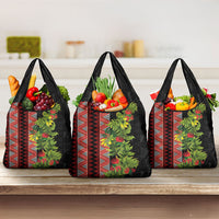 Maori Tukutuku Grocery Bag with Ferns Pohutukawa and Kowhai Tribal Moko Patterns
