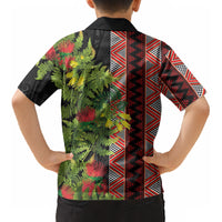 Maori Tukutuku Kid Hawaiian Shirt with Ferns Pohutukawa and Kowhai Tribal Moko Patterns
