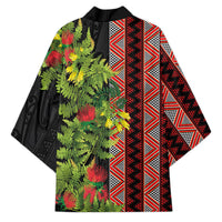 Maori Tukutuku Kimono with Ferns Pohutukawa and Kowhai Tribal Moko Patterns