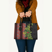 Maori Tukutuku Leather Bag with Ferns Pohutukawa and Kowhai Tribal Moko Patterns