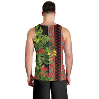 Maori Tukutuku Men Tank Top with Ferns Pohutukawa and Kowhai Tribal Moko Patterns