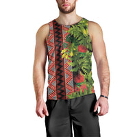 Maori Tukutuku Men Tank Top with Ferns Pohutukawa and Kowhai Tribal Moko Patterns