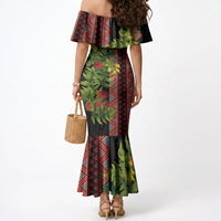 Maori Tukutuku Mermaid Dress with Ferns Pohutukawa and Kowhai Tribal Moko Patterns LT03 - Polynesian Pride