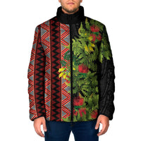 Maori Tukutuku Padded Jacket with Ferns Pohutukawa and Kowhai Tribal Moko Patterns