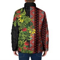 Maori Tukutuku Padded Jacket with Ferns Pohutukawa and Kowhai Tribal Moko Patterns
