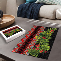 Maori Tukutuku Puzzle with Ferns Pohutukawa and Kowhai Tribal Moko Patterns