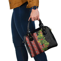 Maori Tukutuku Shoulder Handbag with Ferns Pohutukawa and Kowhai Tribal Moko Patterns