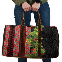 Maori Tukutuku Travel Bag with Ferns Pohutukawa and Kowhai Tribal Moko Patterns