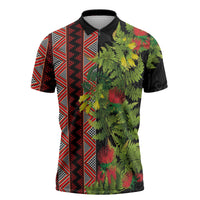 Maori Tukutuku Zipper Polo Shirt with Ferns Pohutukawa and Kowhai Tribal Moko Patterns LT03 Multicolor - Polynesian Pride