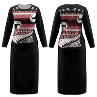New Zealand Christmas Couples Matching Long Sleeve Bodycon Dress and Long Sleeve Button Shirt Funny Santa Claus Haka Dance with Tukutuku