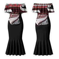 New Zealand Christmas Couples Matching Mermaid Dress and Long Sleeve Button Shirt Funny Santa Claus Haka Dance with Tukutuku