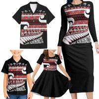 New Zealand Christmas Family Matching Long Sleeve Bodycon Dress and Hawaiian Shirt Funny Santa Claus Haka Dance with Tukutuku