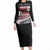 New Zealand Christmas Long Sleeve Bodycon Dress Funny Santa Claus Haka Dance with Tukutuku