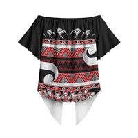 New Zealand Christmas Off Shoulder Wrap Waist Top Funny Santa Claus Haka Dance with Tukutuku LT03 - Polynesian Pride