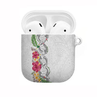 Hawaii DNA Kakau Tattoo AirPods Case with Plumeria and Hibiscus Tropical Plants White Color