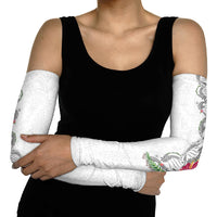 Hawaii DNA Kakau Tattoo Arm Sleeves with Plumeria and Hibiscus Tropical Plants White Color
