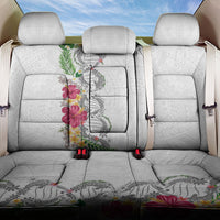 Hawaii DNA Kakau Tattoo Back Car Seat Cover with Plumeria and Hibiscus Tropical Plants White Color