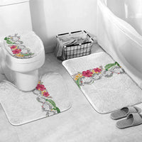 Hawaii DNA Kakau Tattoo Bathroom Set with Plumeria and Hibiscus Tropical Plants White Color