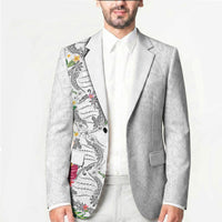 Hawaii DNA Kakau Tattoo Blazer with Plumeria and Hibiscus Tropical Plants White Color