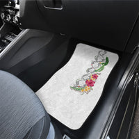 Hawaii DNA Kakau Tattoo Car Mats with Plumeria and Hibiscus Tropical Plants White Color