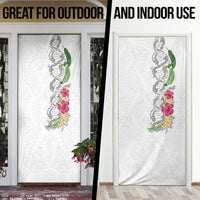 Hawaii DNA Kakau Tattoo Door Cover with Plumeria and Hibiscus Tropical Plants White Color