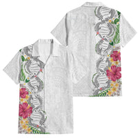 Hawaii DNA Kakau Tattoo Family Matching Off Shoulder Maxi Dress and Hawaiian Shirt with Plumeria and Hibiscus Tropical Plants White Color