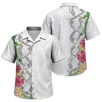Hawaii DNA Kakau Tattoo Family Matching Off Shoulder Maxi Dress and Hawaiian Shirt with Plumeria and Hibiscus Tropical Plants White Color