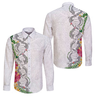 Hawaii DNA Kakau Tattoo Family Matching Short Sleeve Bodycon Dress and Hawaiian Shirt with Plumeria and Hibiscus Tropical Plants White Color