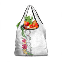 Hawaii DNA Kakau Tattoo Grocery Bag with Plumeria and Hibiscus Tropical Plants White Color