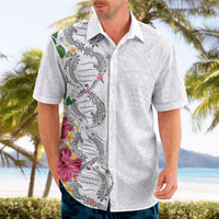 Hawaii DNA Kakau Tattoo Hawaiian Shirt with Plumeria and Hibiscus Tropical Plants White Color LT03 - Polynesian Pride